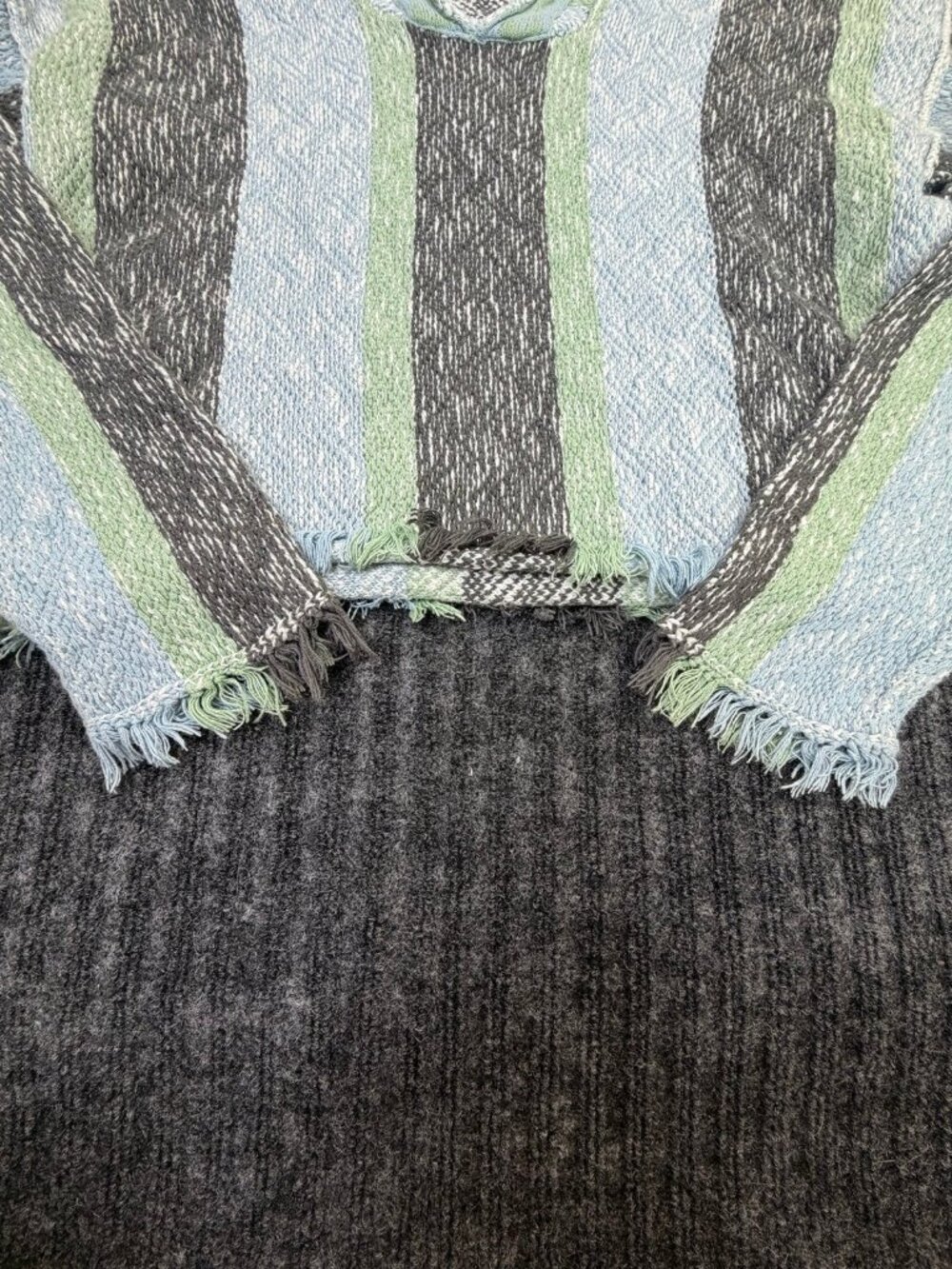 Free People Baja Hoodie Crop Sweater XS Blue Green Boho - Picture 3 of 6